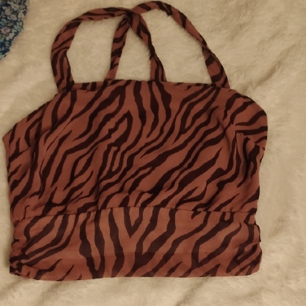 Zebra Print Brown Crop Top by ASTR